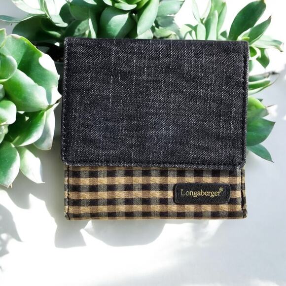 Vintage Longaberger Homestead Cloth Wallet Black Beige Checker Unisex Tri-fold - Picture 5 of 5